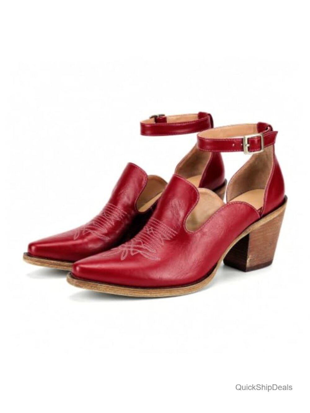 Western Cowgirl Heeled Sandals Pointed Toe Ankle Strap Summer